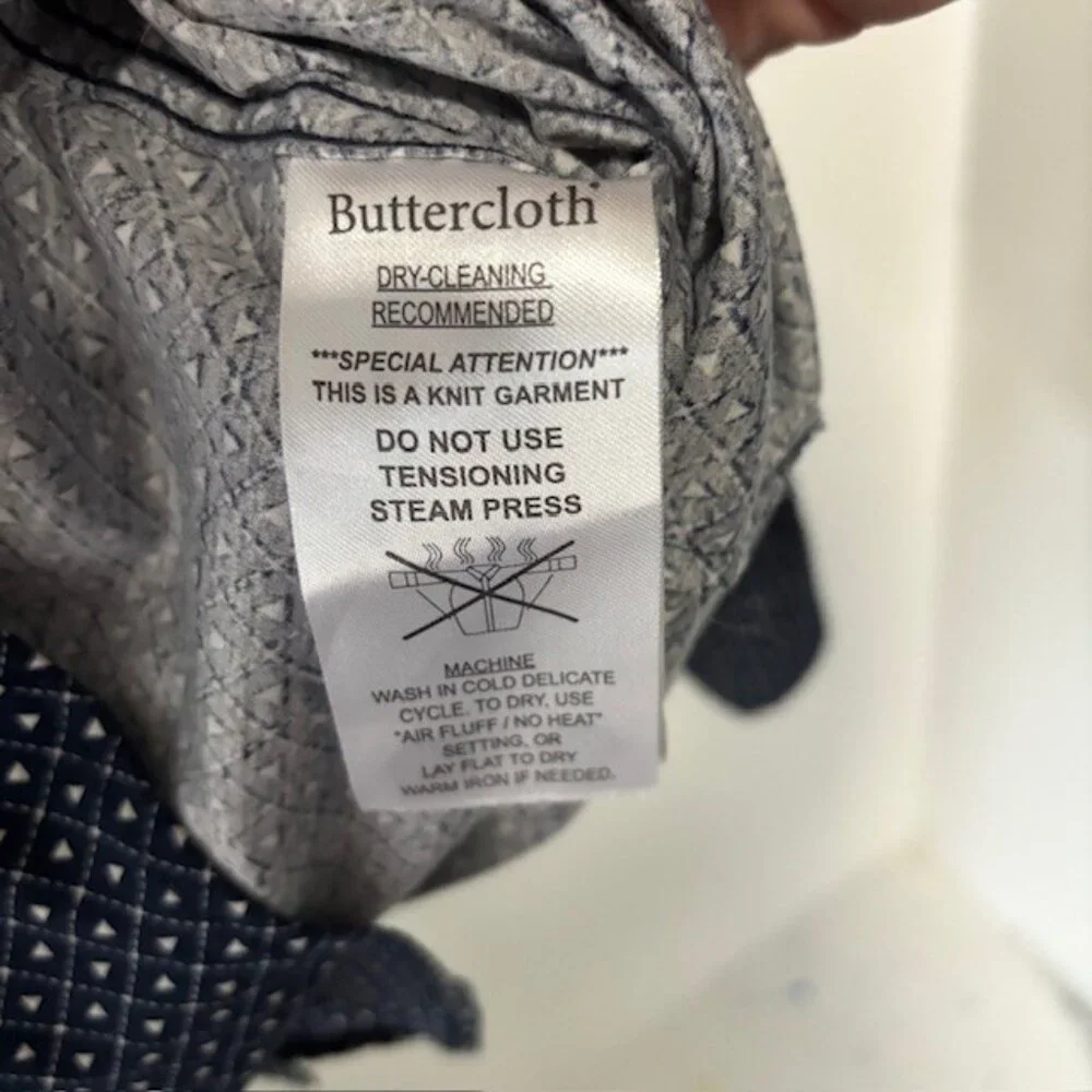 Buttercloth Navy White Diamond Check Long Sleeve Button Shirt 3XL Flip Cuff Prep - Picture 9 of 9